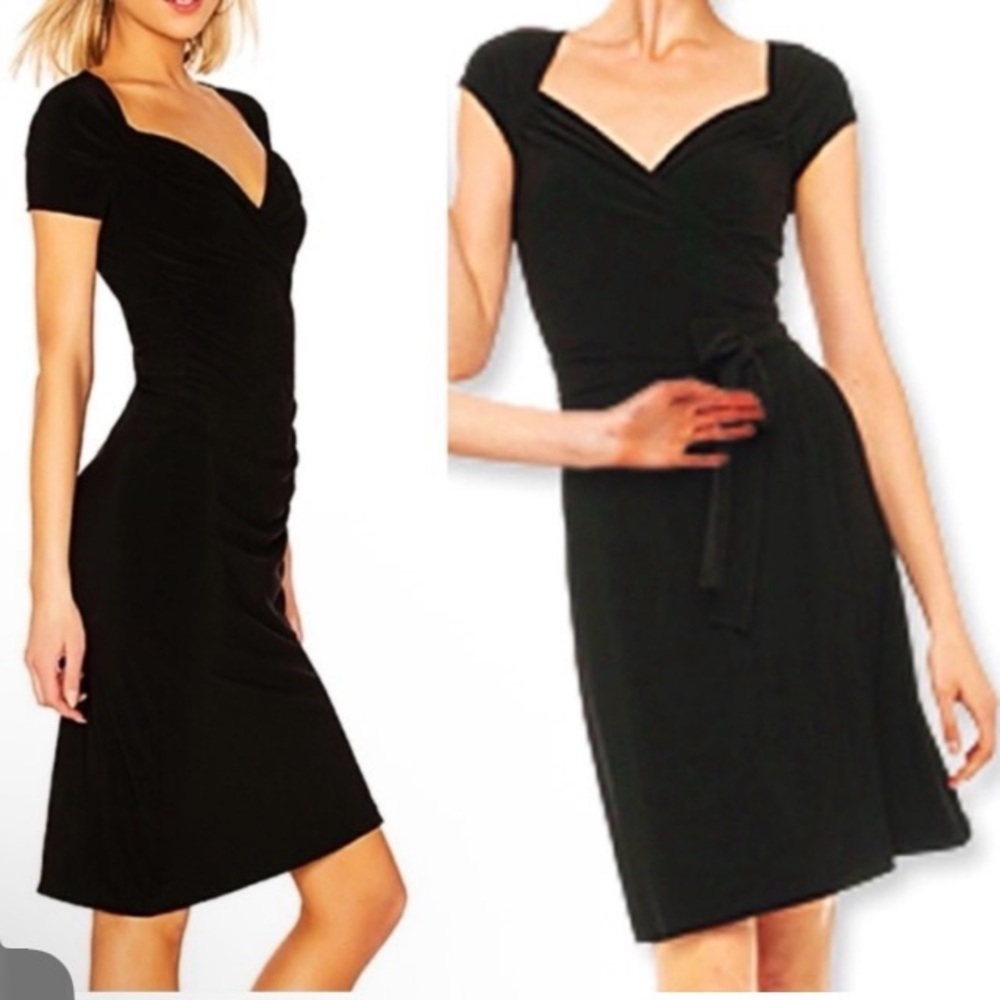 Norma Kamali Designer Black Wrap Dress Sweetheart Neckline Sz L